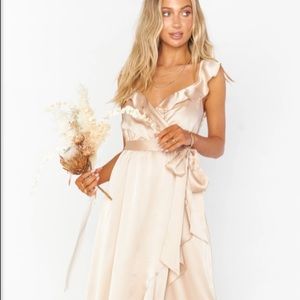 Samantha Ruffle Wrap Dress - Champagne luxe satin